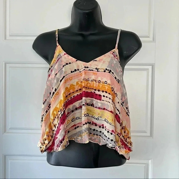 RUFFLE STRAP ORANGE MULTICOLORED V TANK  TOP SIZE LARGE - Picture 3 of 9